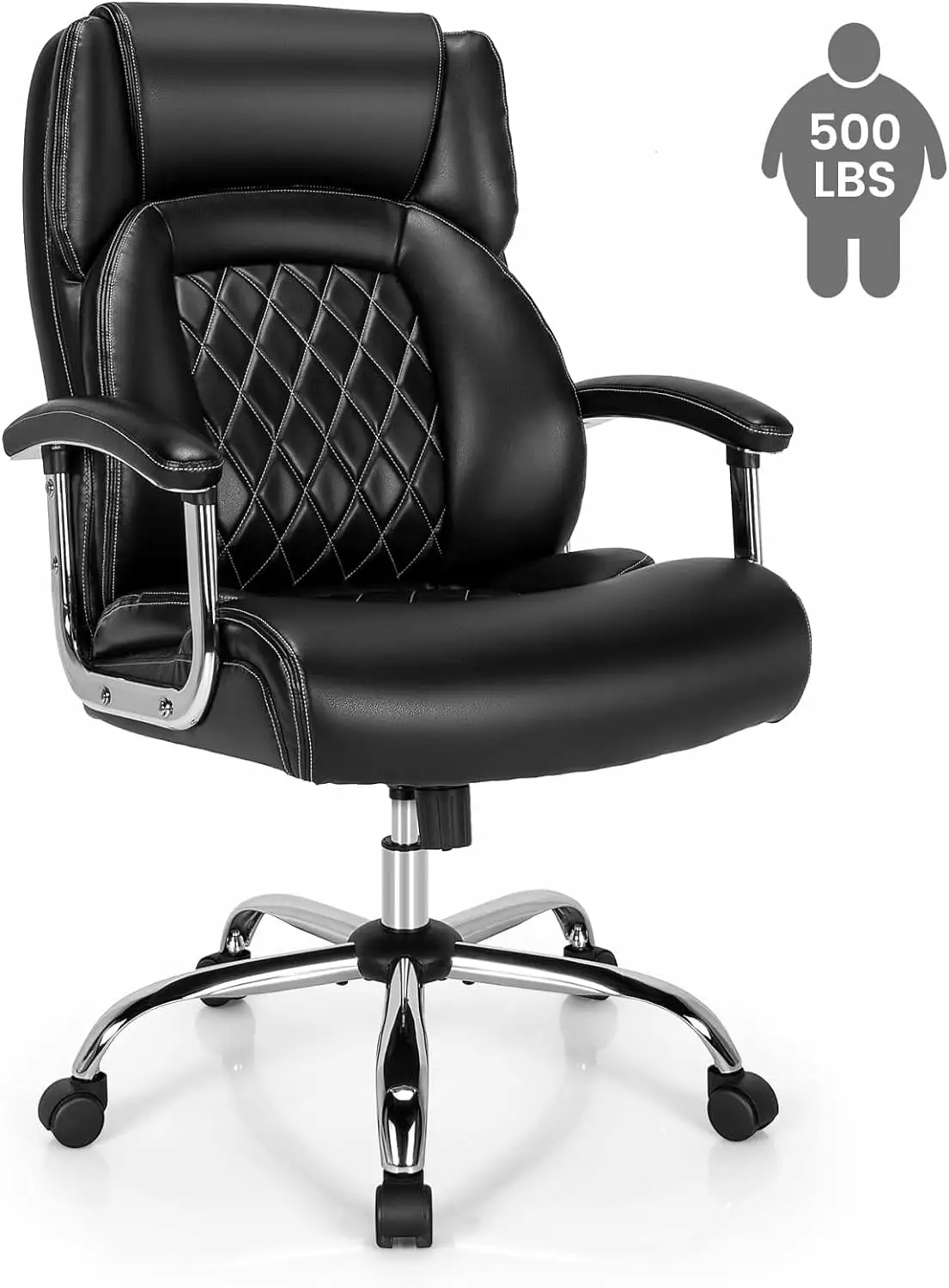 Big and Tall Office Chair 500LBS High Back Executive Desk Chair Adjustable PU Leather Computer Chair Heavy People Black WRP