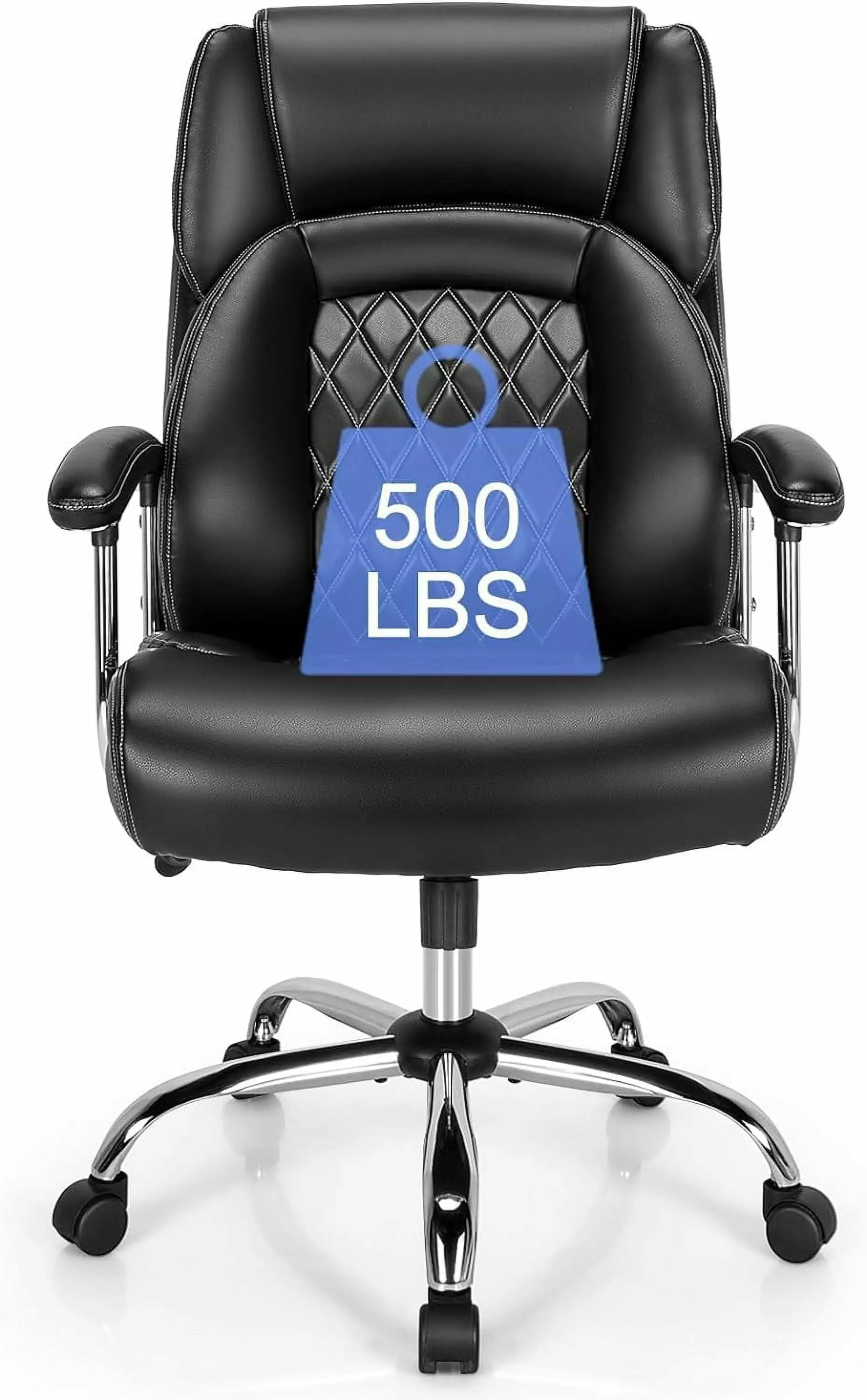 Executive Office Chair High Back Wide Seat Big and Tall Computer Desk Chair Comfortable Leather Heavy People 500LBS Black WRP