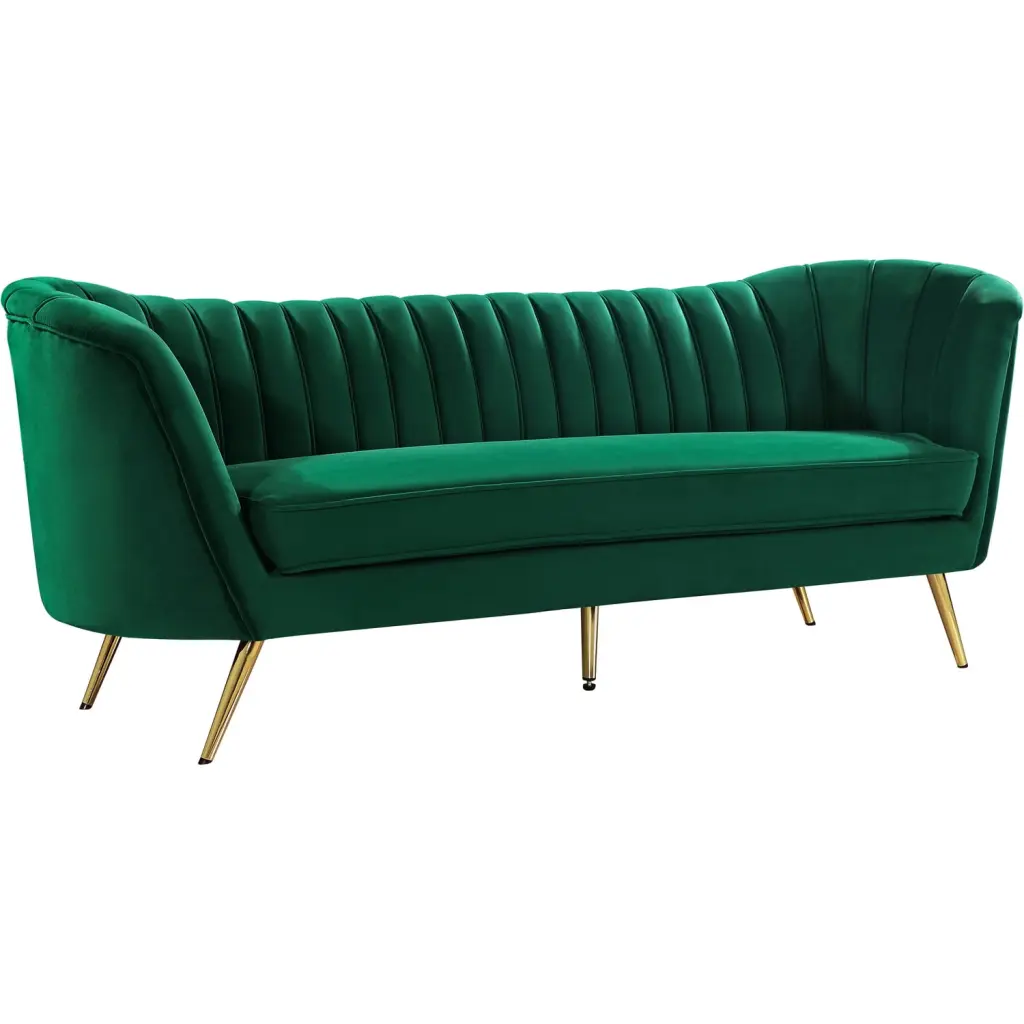Homestock Beachy Boho Green Velvet Sofa Living Room Bohemian Style