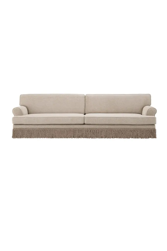 Met x Eichholtz Madison Beige Fringed Sofa Bohemian Living Room Furniture