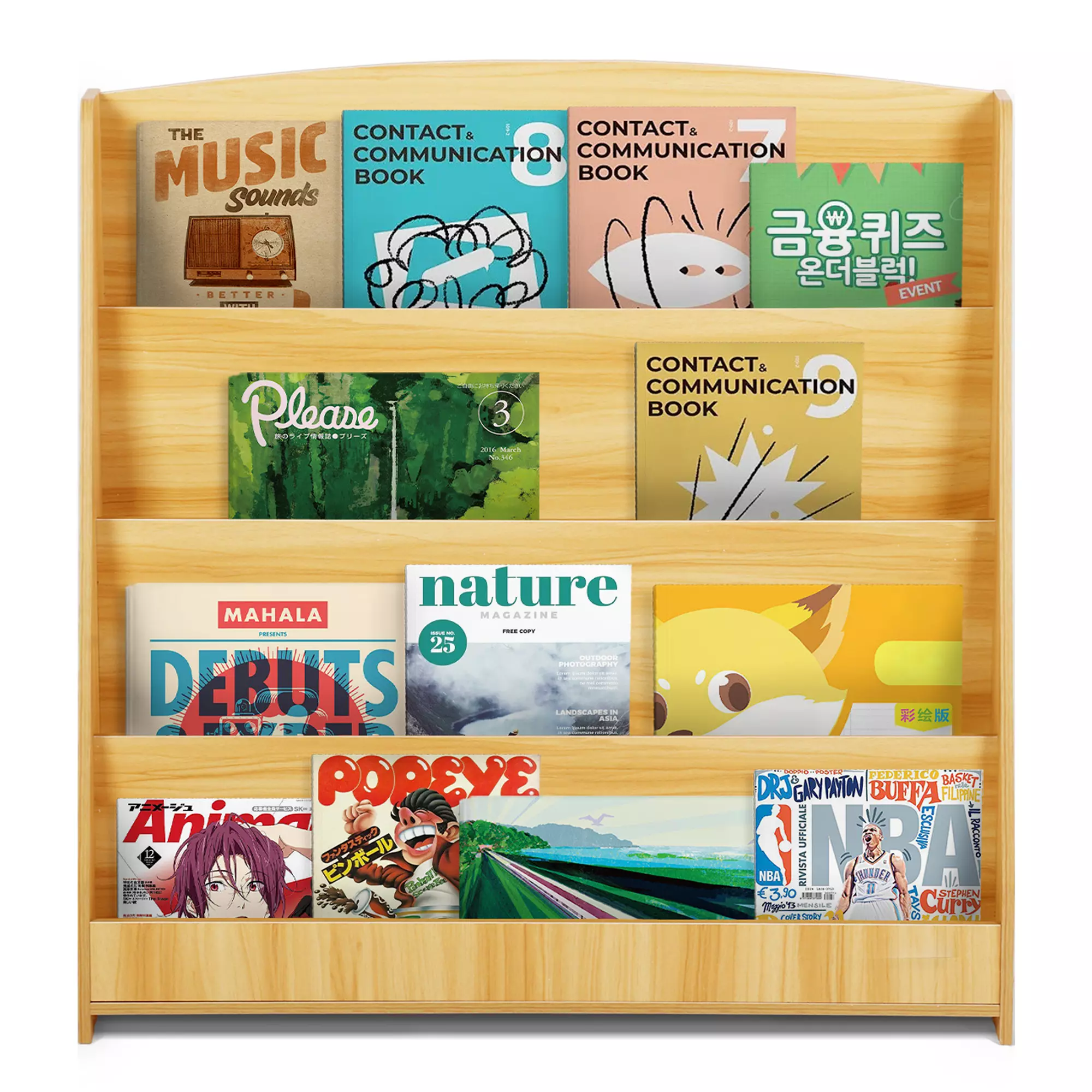 Qunbio 4 Tier Kids Bookshelf Wooden Book Display Rack Playroom Classroom