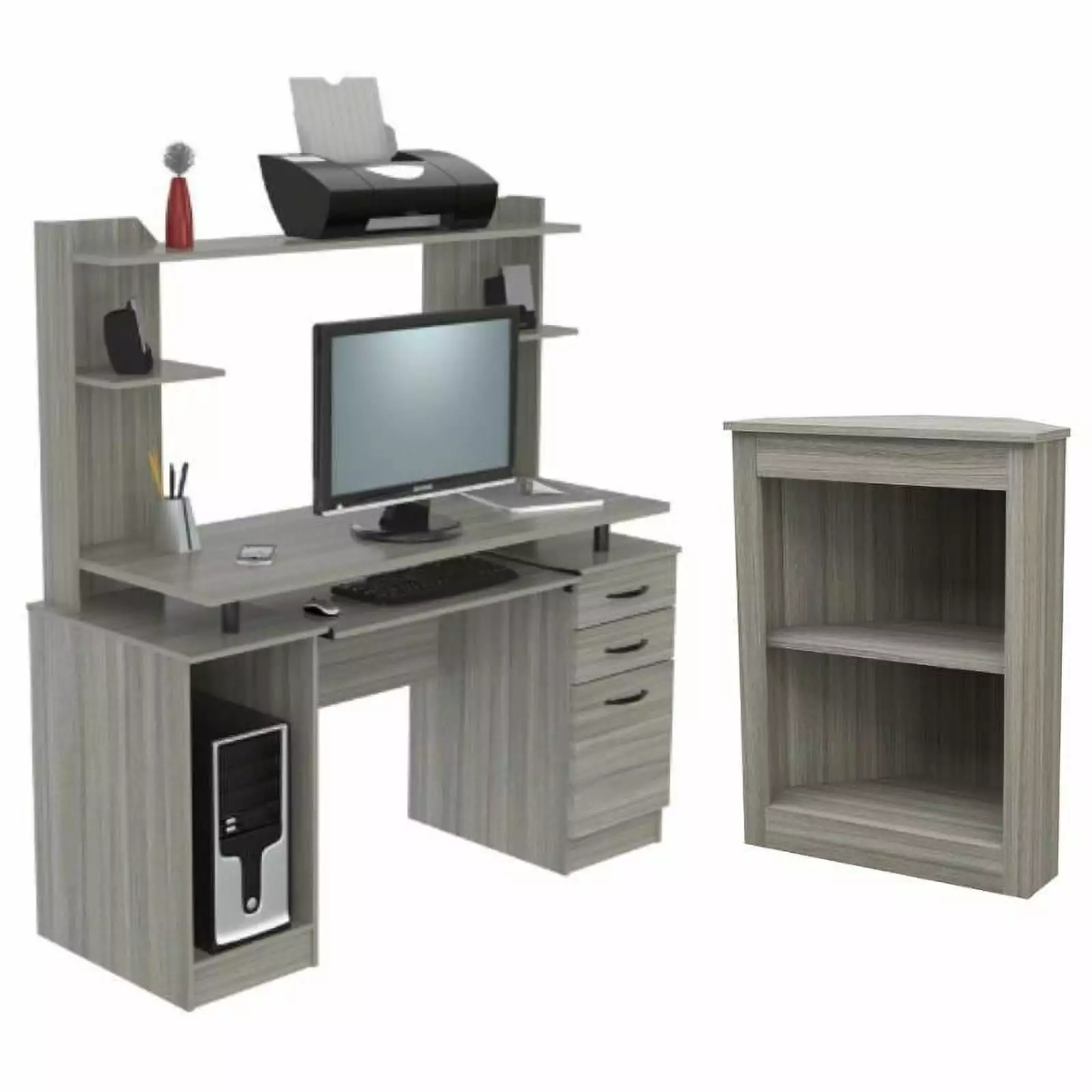 Home Square 2-Piece Set Computer Work Center & 2 Shelf Corner Bookcase - Space Saving Design