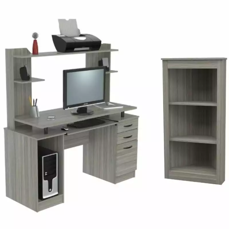 Home Square 2-Piece Set Hutch & Corner Bookcase Gray Smoke Oak - Complete Storage Solution