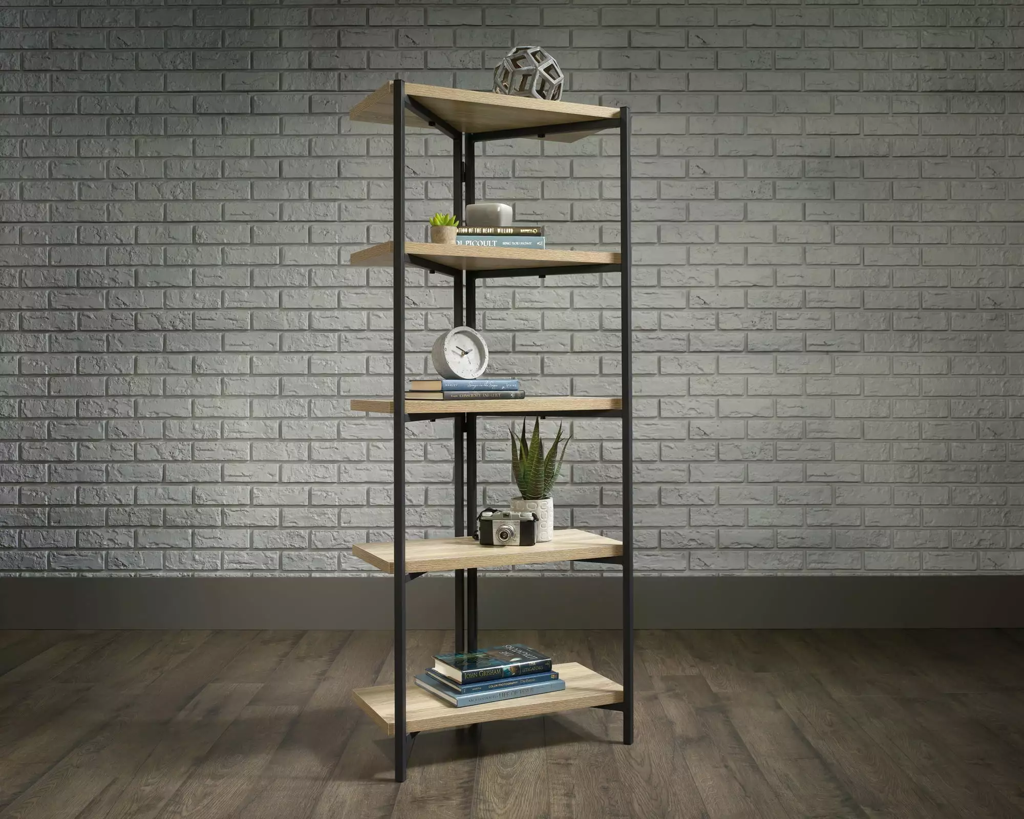 CasaSole 59 Inch Tall 5-Shelf Bookcase Charter Oak Finish
