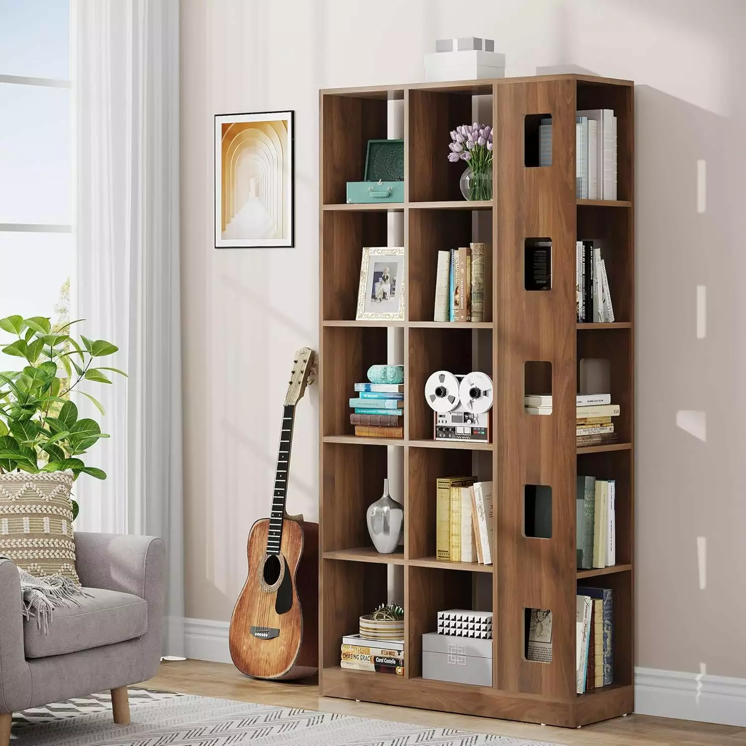 Tribesigns 15 Cube Bookcase 5 Tier Wooden Storage Shelf Living Room Home Office Bedroom Brown