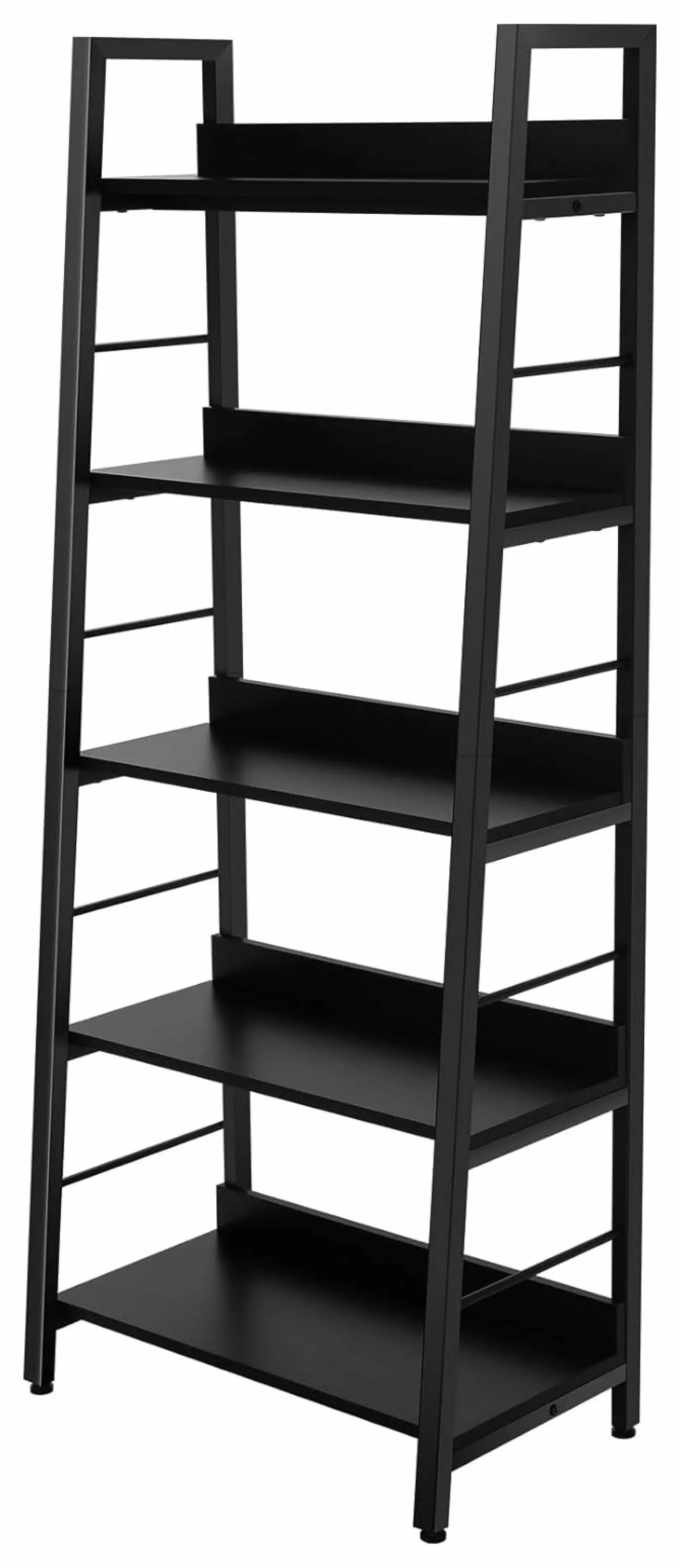 Drevy 5 Tier Book Shelf Black Industrial Open Wood and Metal Ladder Bookshelf