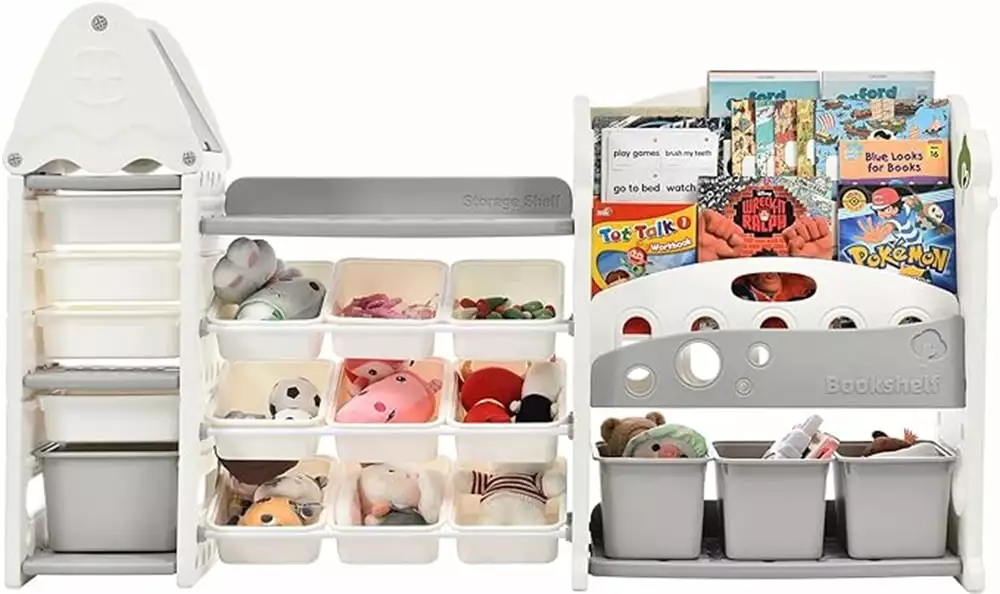 KEAIDO Kids Bookshelf Toy Storage Organizer 17 Bins and 4 Bookshelves