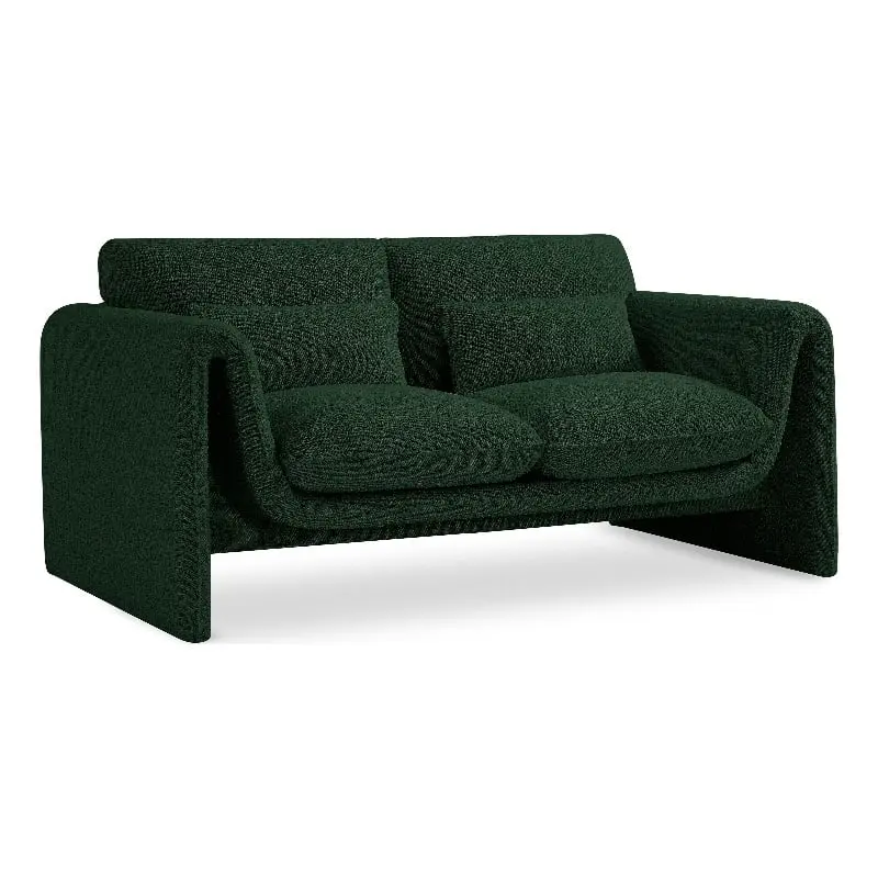 Meridian Furniture Stylus Green Boucle Fabric Loveseat Modern Sofa