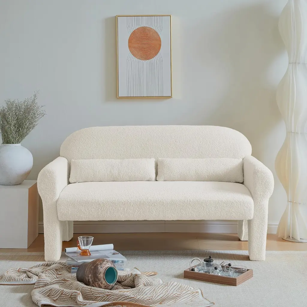 Modern Boucle Loveseat Living Room Sofas Antique White - 56.30 Inches Zengpin