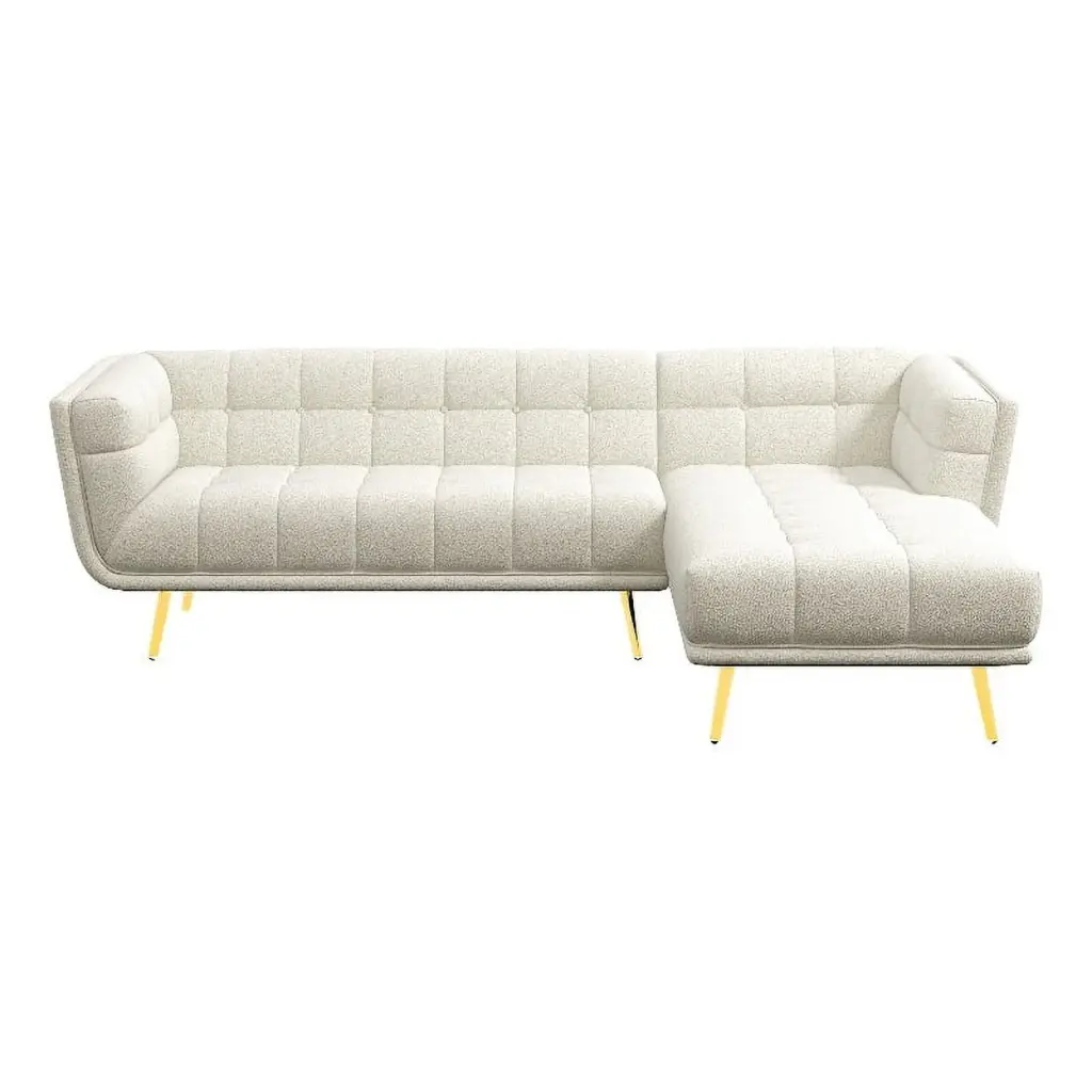 Allen Chesterfield Cream French Boucle Fabric Right-Facing Sectional Couch Ashcroft