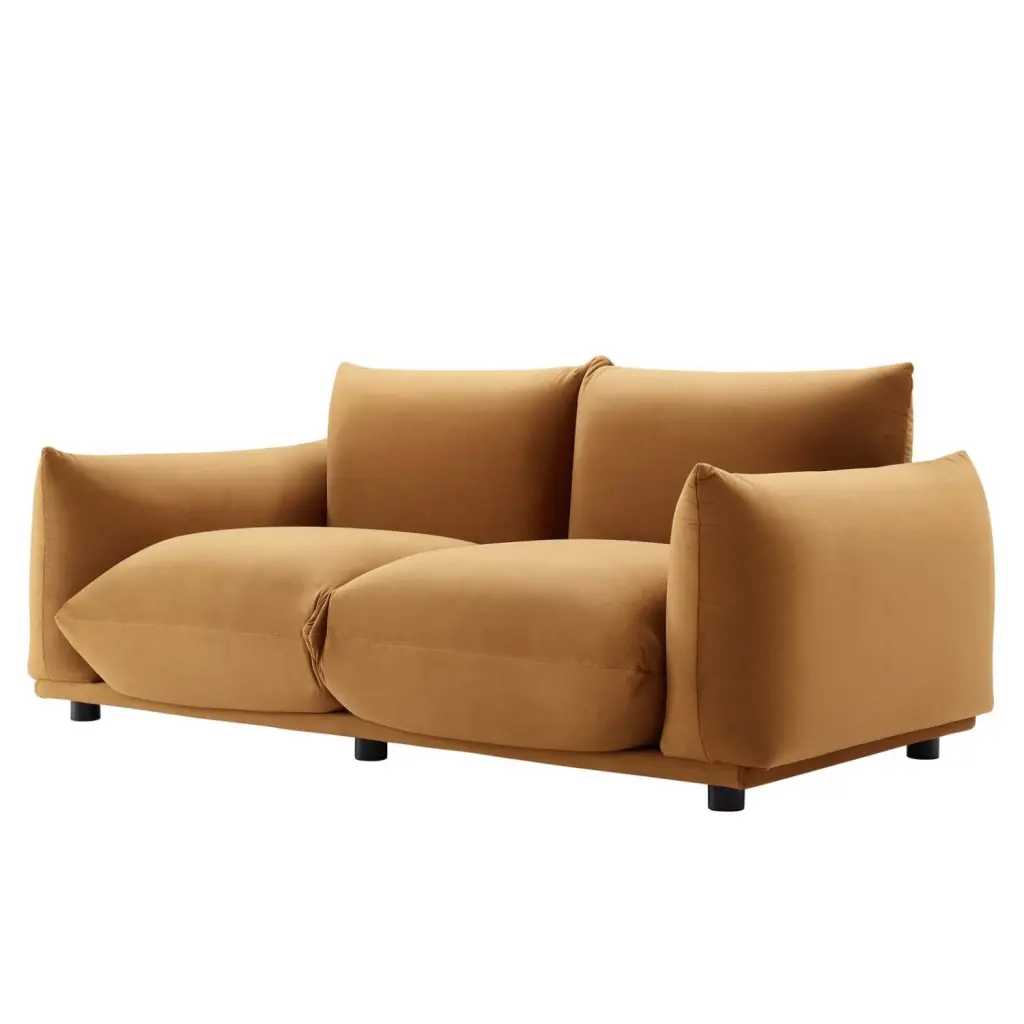 Loveseat Sofa Couch Brown Velvet - Modern Contemporary Boutique Style Cafe and Restaurant