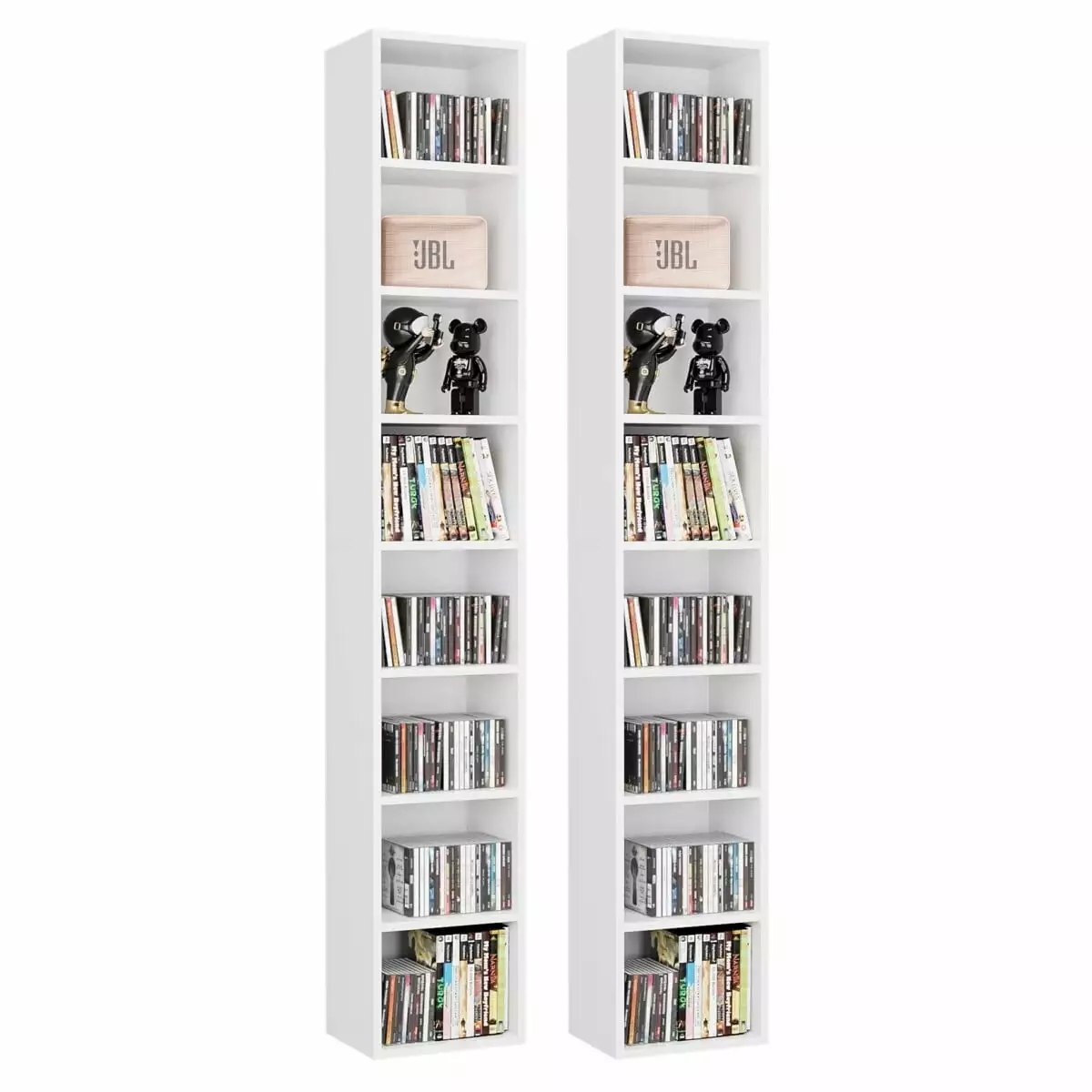Homfa 8-Tier Media Tower CD DVD Storage Unit Adjustable Shelves - 2PCS White