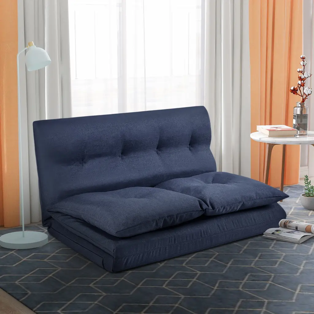 Versatile Navy Blue Fabric Folding Chaise Lounge Floor Couch Living Room and Bedroom HOMXIAOWO
