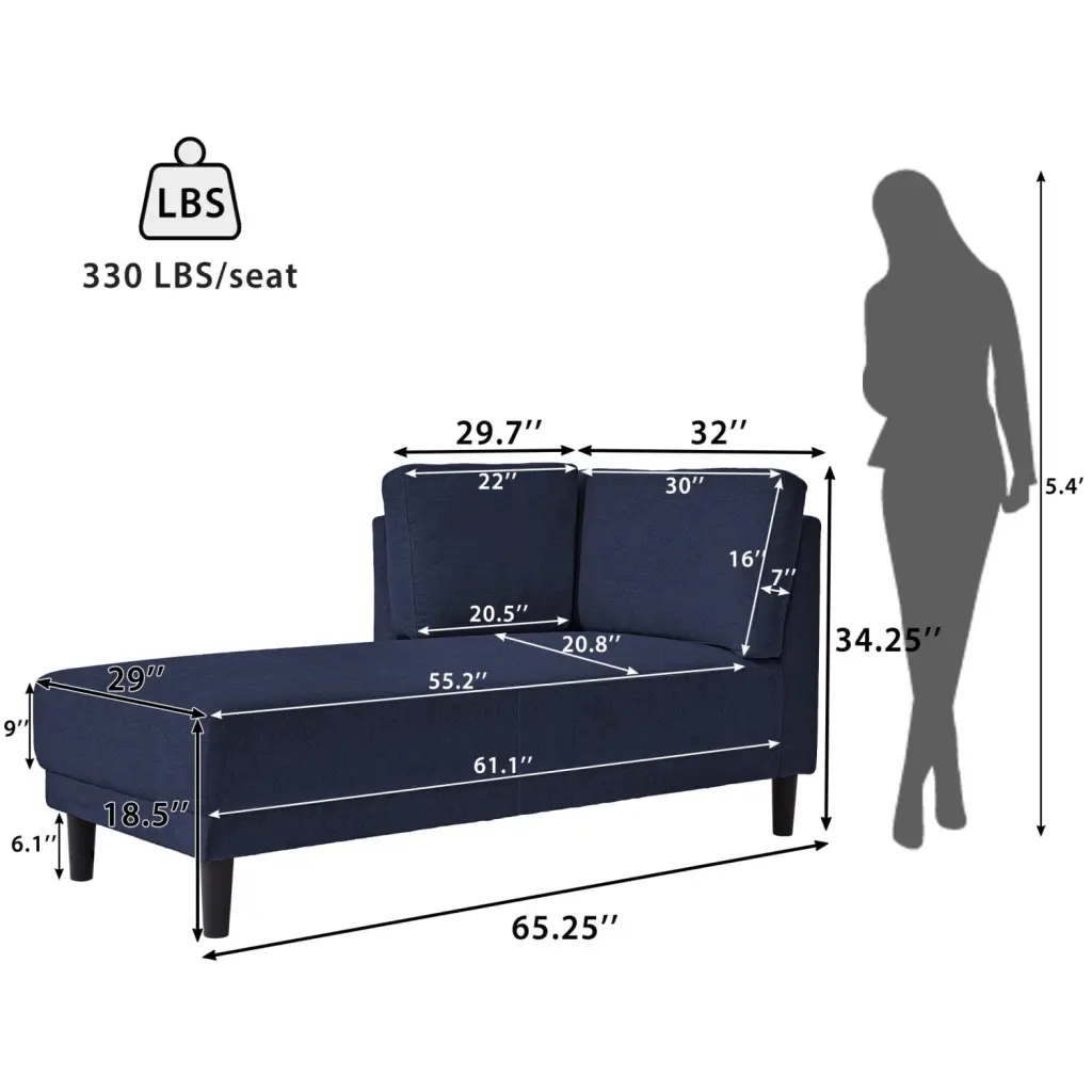 Miekor Furniture 65 Mid-Century Modern Linen Fabric Corner Lounge Chair Upholstered Indoor Chaise Lounge Sleeper Sofa Soli...