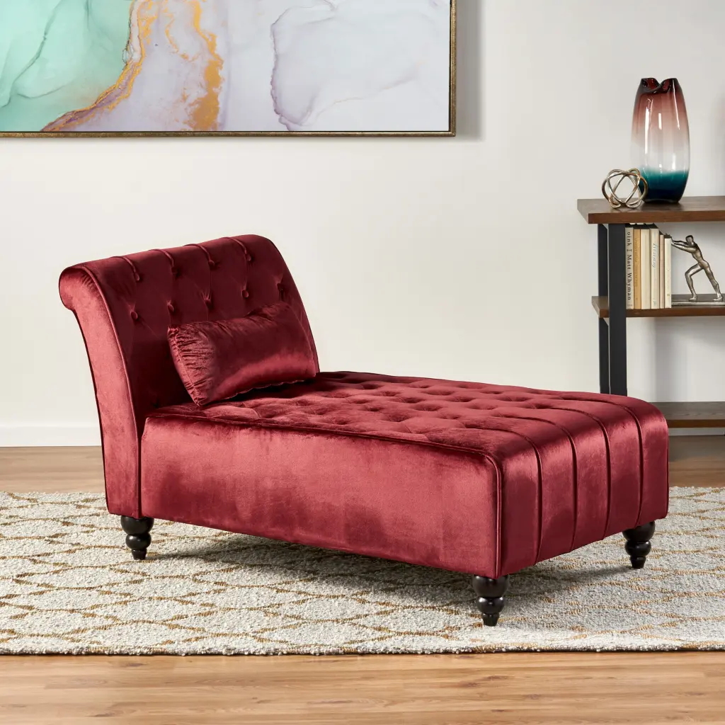 Tufted Chaise Lounge Soft Velvet Upholstery and Plush Seating Sofa Home OMCCHK