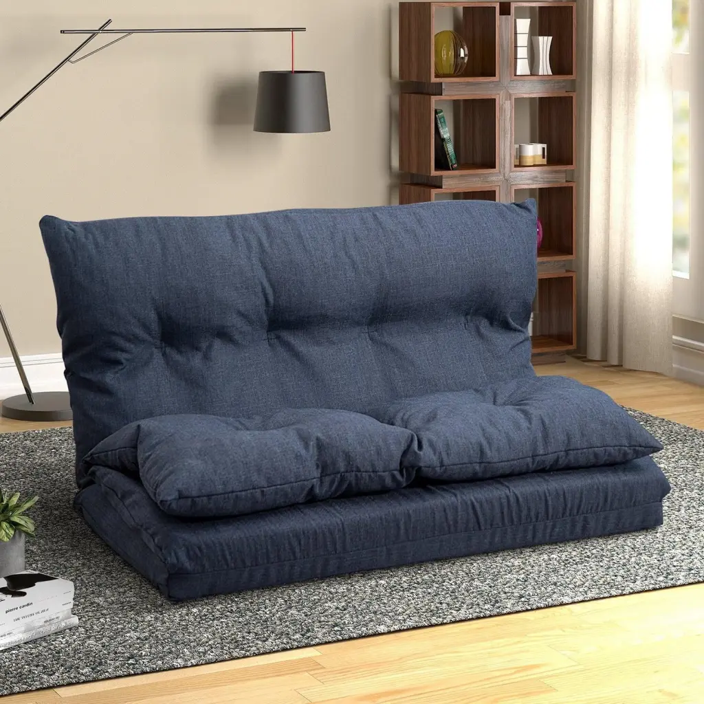 Living Pavilion Navy Blue Fabric Folding Chaise Lounge Floor Couch and Sofa unknown