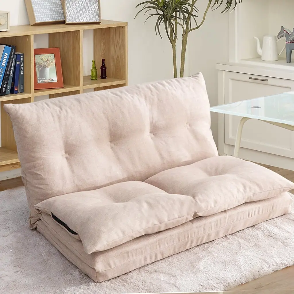 Ynoe jx je Foldable Floor Couch and Sofa Beige Fabric - Adjustable Chaise Lounge Living Room