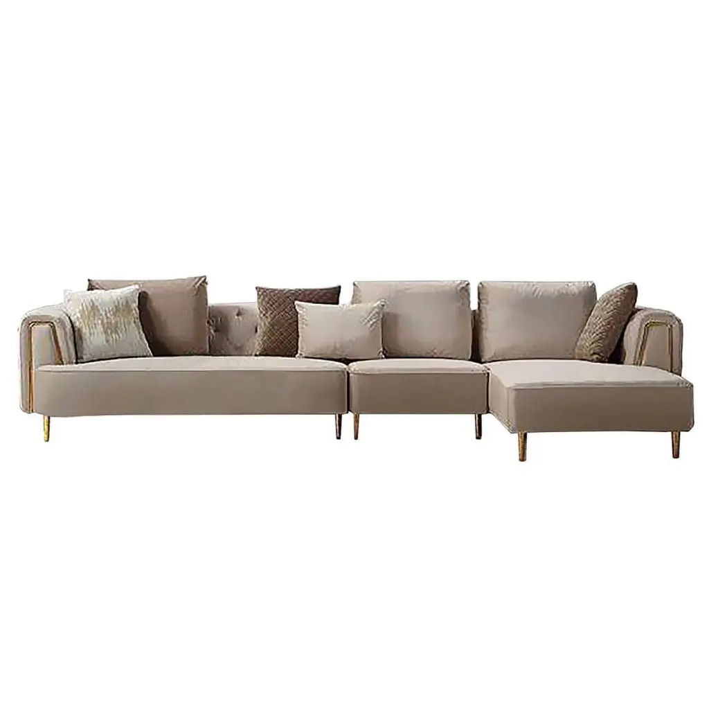 AE-LD831L 3 Piece Cream Color Velvet Fabric Right Side Facing Chaise Sectional Sofa American Eagle Furniture