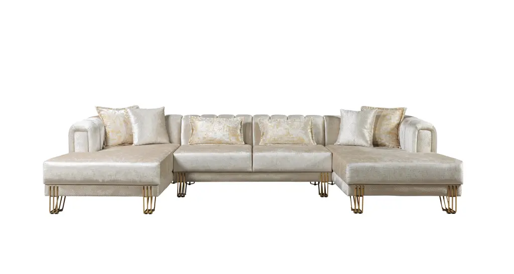 Santana Ivory Velvet Double Chaise Sectional - Elegant Velvet Living Room Sofa Luna Furniture Dallas