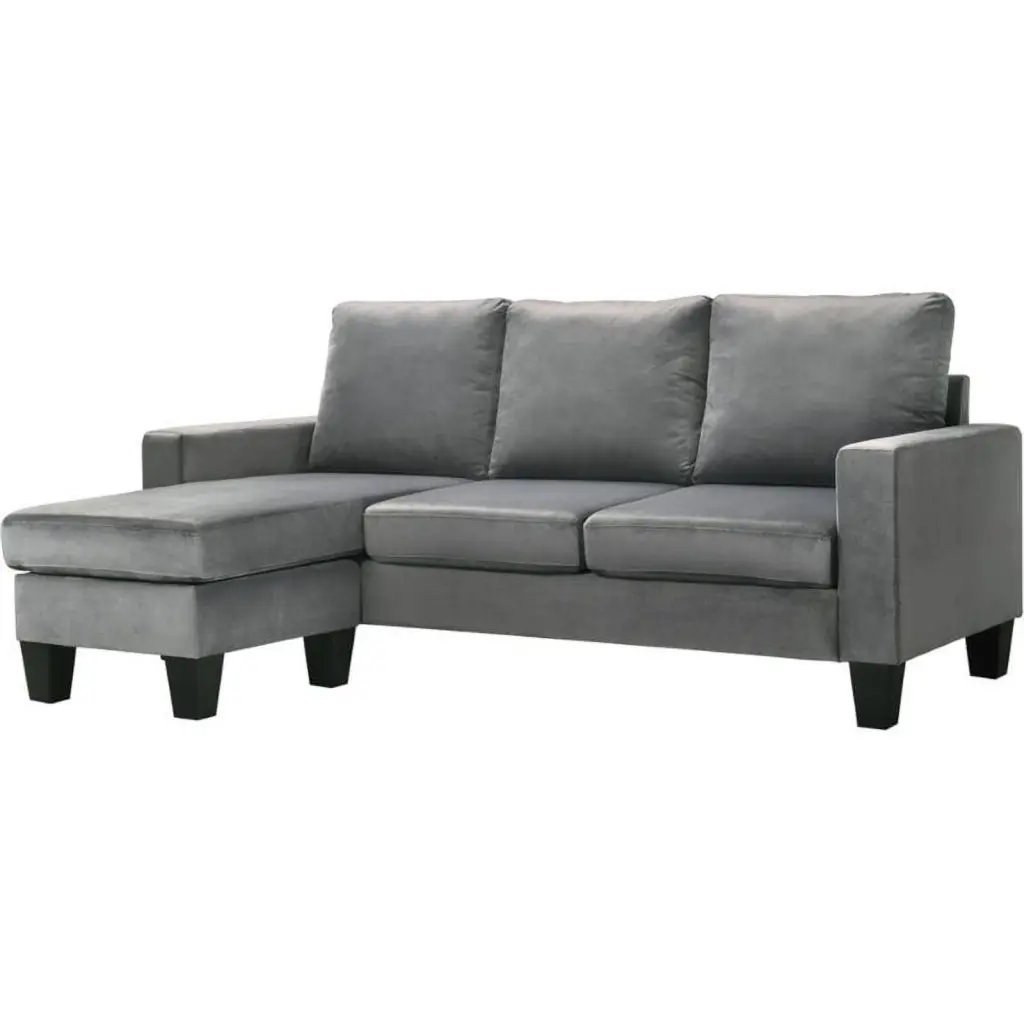 Maklaine Contemporary Gray Velvet Sofa Chaise Lounge