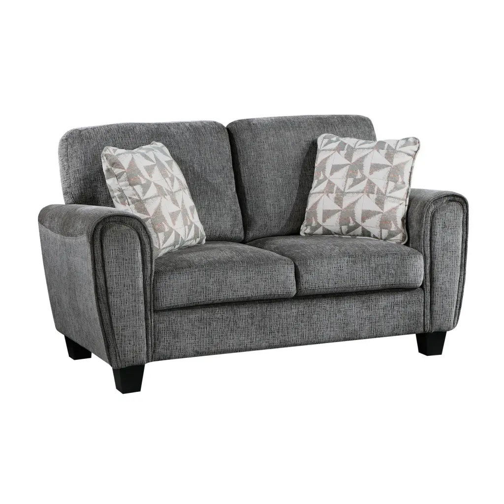 Benjara Lucy 63 Inch Loveseat Gray Chenille 2 Pillows and Soft Cushions