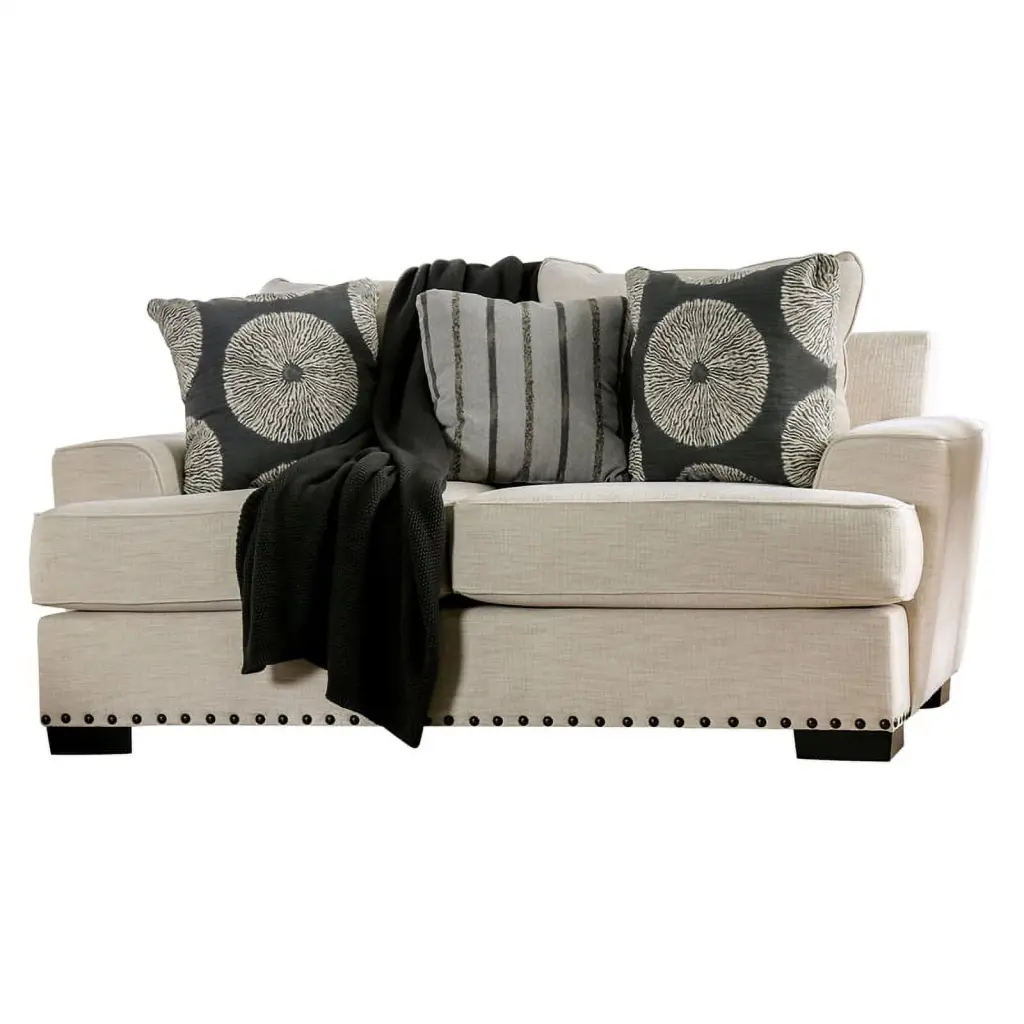 Furniture America Mystie Chenille Loveseat Nailhead Trim Ivory - Classic Small Sofa