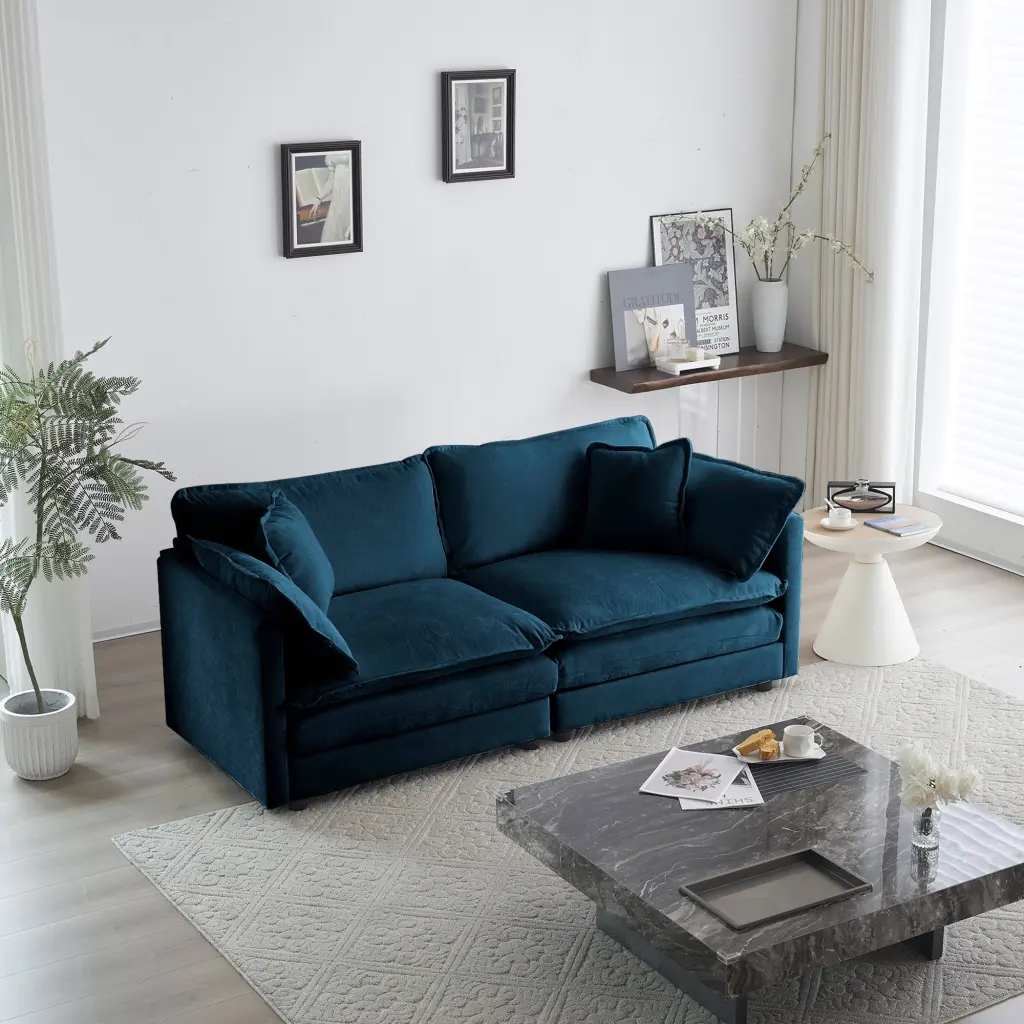 Gexpusm 76 Modern Loveseat Couch 4 Pillows Chenille Sofa Small Spaces Blue