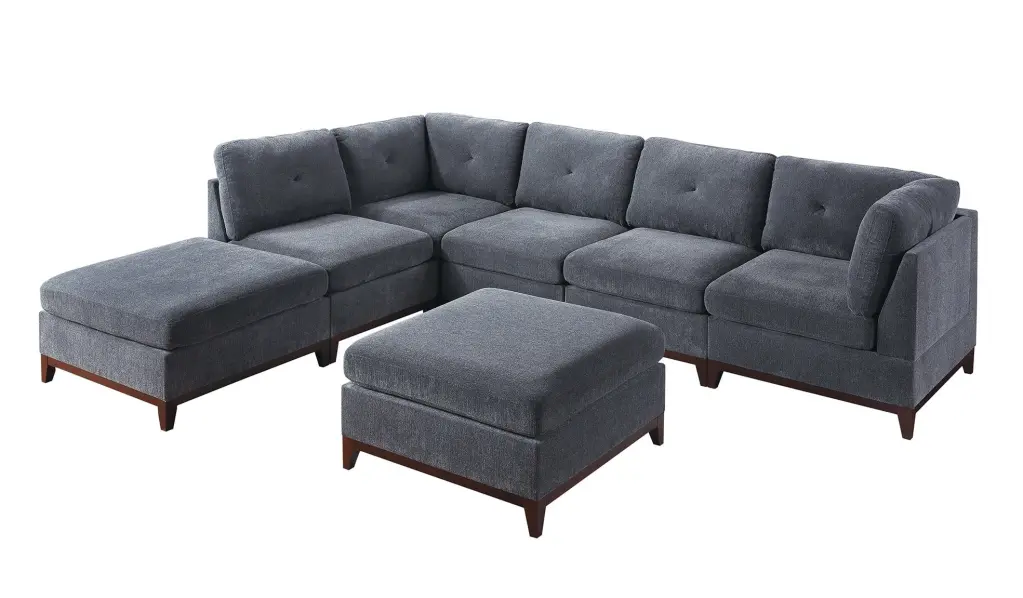 Homiyad Ash Grey Chenille Fabric Modular Sectional 7-Piece Set Tufted Back