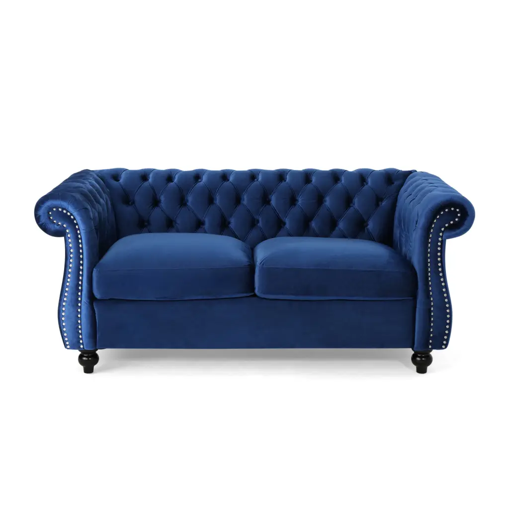 GDF Studio Karen Navy Blue and Espresso Traditional Chesterfield Loveseat GDFSTUDIO