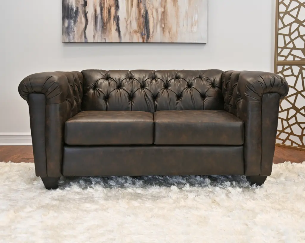 Roundhill Furniture Horton Faux Leather Chesterfield Loveseat Ridgeline Brownie - Classic Vintage Sofa