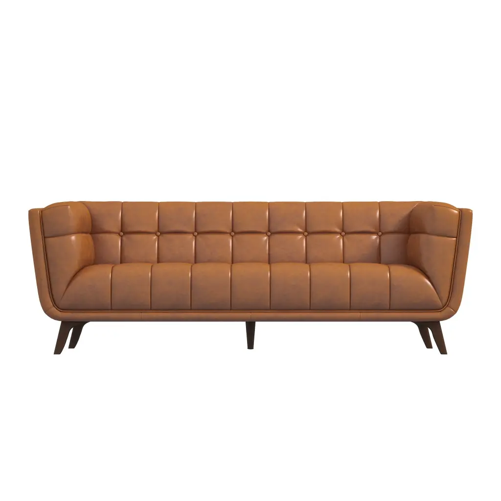 Alosio Modern Chesterfield Tufted Back Leather Sofa Genuine Tan - Classic Living Room Sofa Ashcroft
