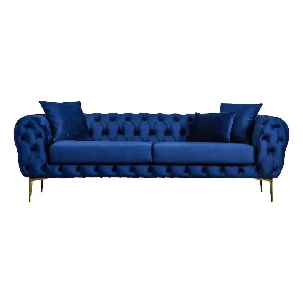 Jordyn Mid Century Luxury Chesterfield Velvet Living Room Couch Navy Blue Ashcroft