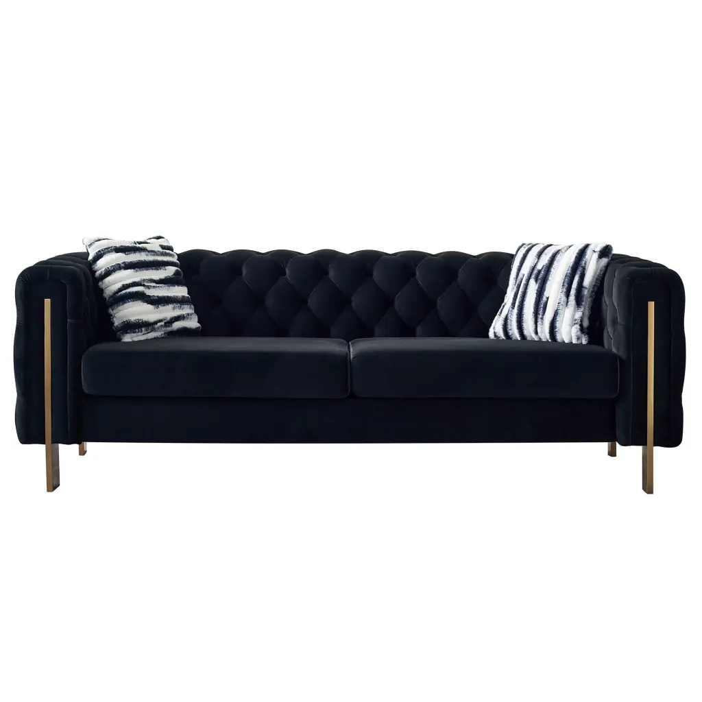 Chesterfield Modern Tufted Velvet Living Room Sofa 84.25W Black Couch CNCJ
