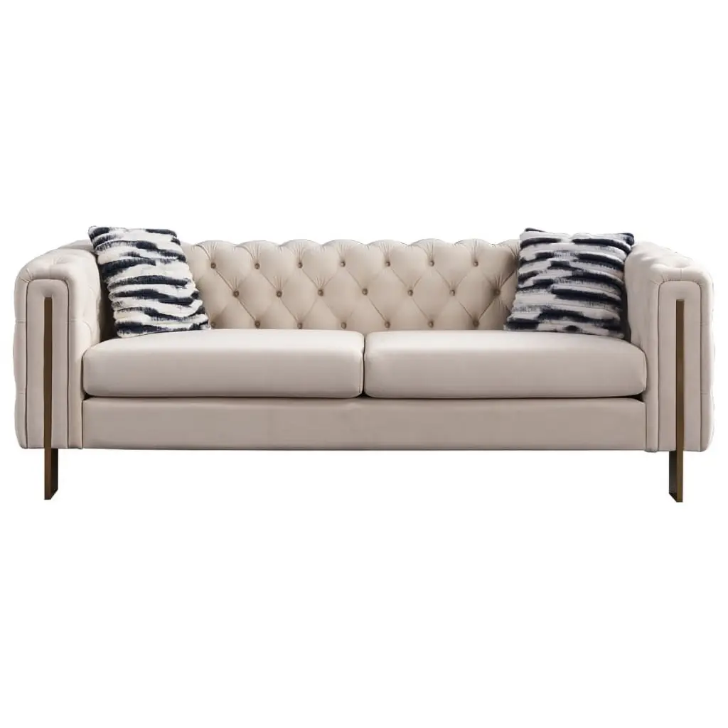 Chesterfield Modern Tufted Velvet Living Room Sofa 84.25W Cream Couch CNCJ