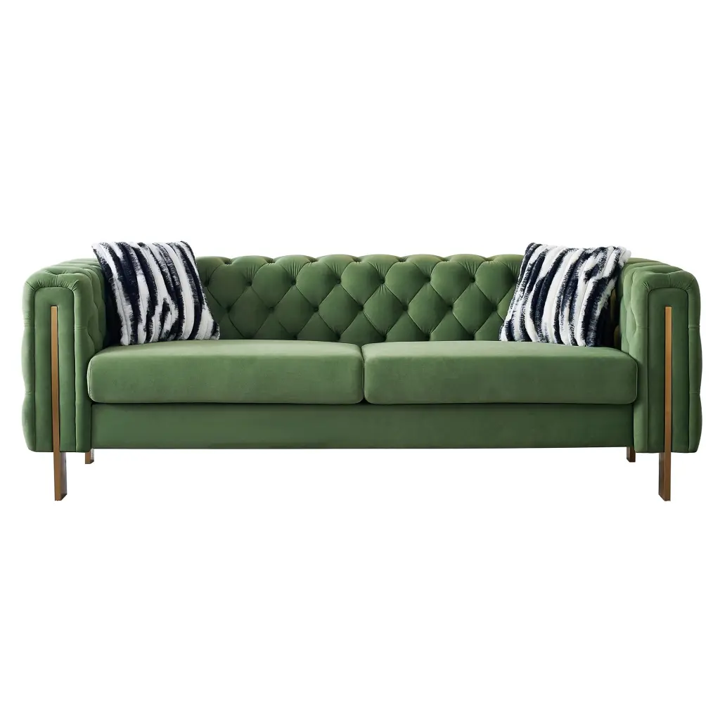 Homiyad Chesterfield Modern Tufted Velvet Living Room Sofa 84.25 Inch Mint Green Couch