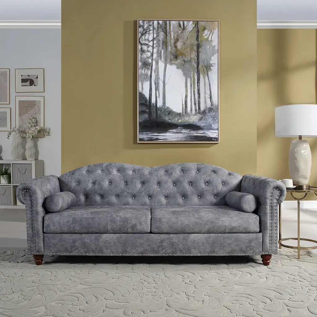 Classic Traditional Chesterfield Tufted Fabric Sofa Couch Large Grey JUSTSHIK