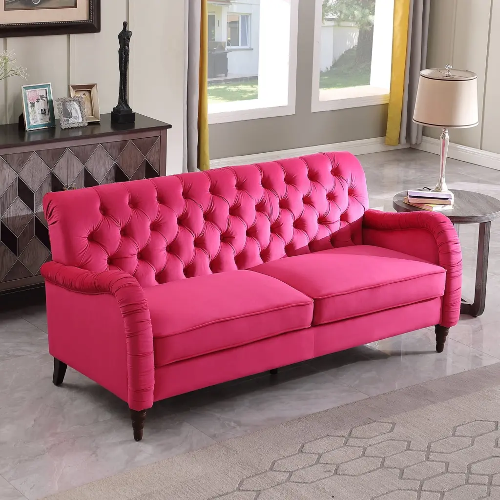 Llinc Store 3 Seater Velvet Sofa Chesterfield Cushion Button Tufted Back Couch Rose Red