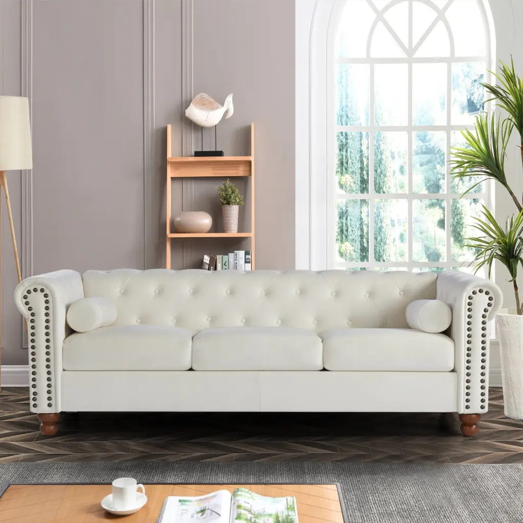 Miekor Furniture Classic White Velvet Chesterfield Tufted Sofa Living Room