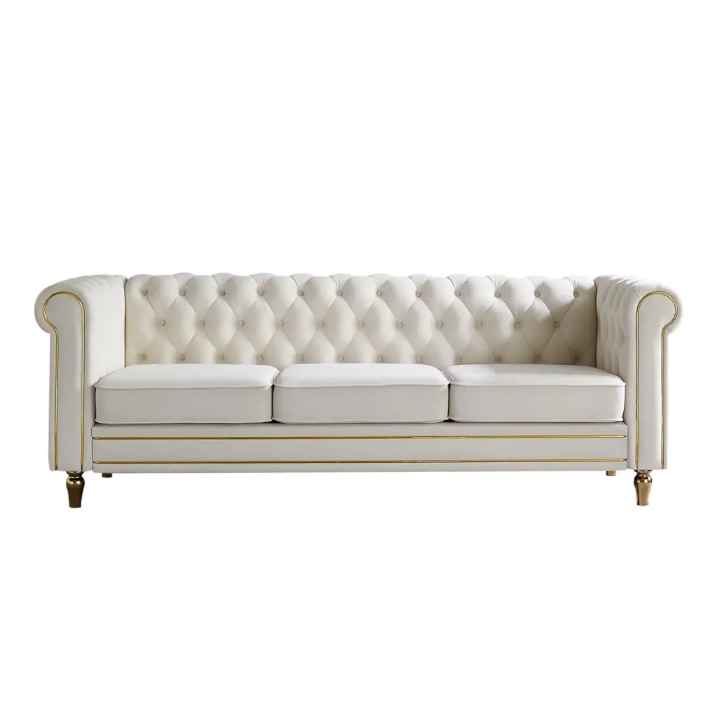 Elegant Beige Chesterfield Velvet Sofa Foam Filling and Wood Frame Ponnky