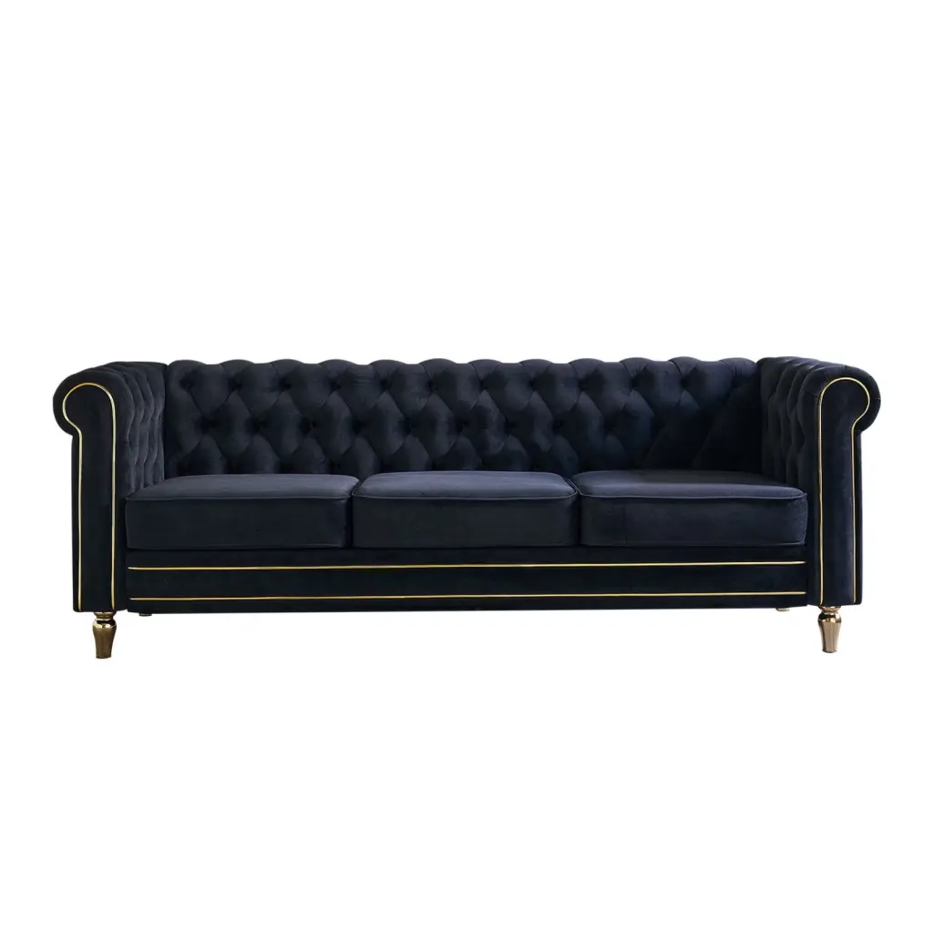 Elegant Chesterfield Velvet Sofa 84.65 Inches Plush Foam Filling Comfortable Stylish Durable Solid Wood and Metal Legs Cla...