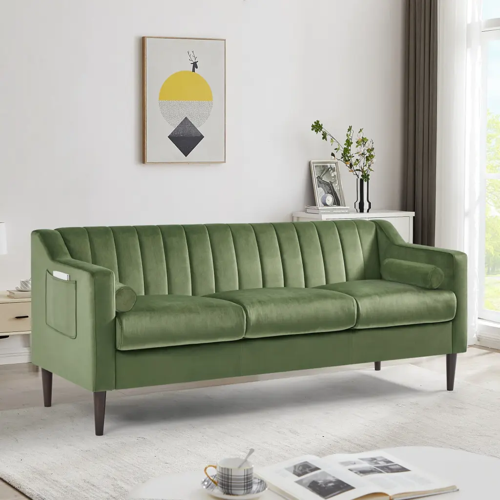 Ufurpie 76 Inch 3-Seater Velvet Chesterfield Sofa Mid Century Modern Green