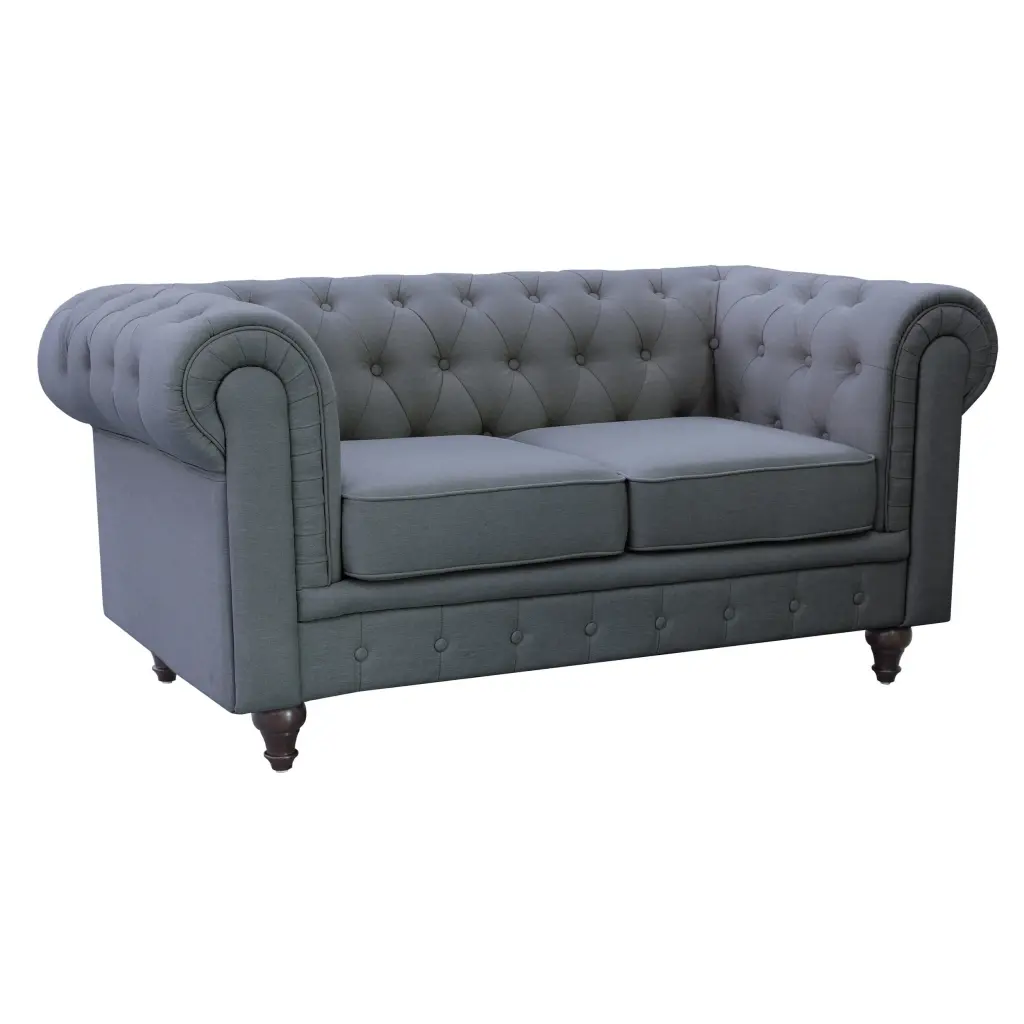 US Pride Furniture Grace Grey Linen Fabric Chesterfield Loveseat Uspridefurniture