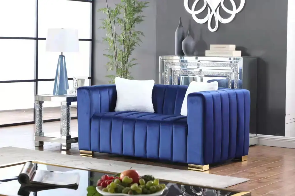 Modern Navy Blue Channel Sofa Loveseat Inspired Chesterfield Design Wobythan