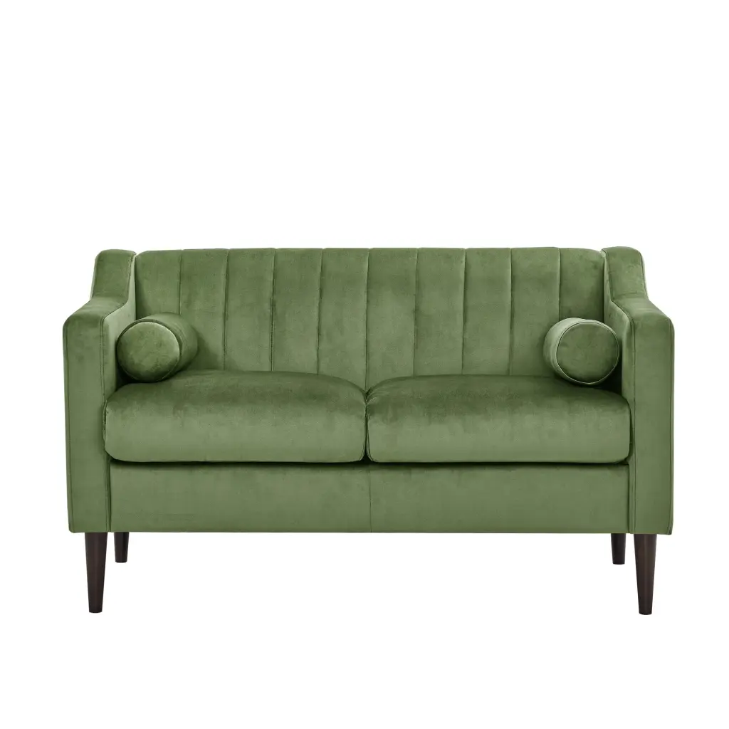 Mid Century Modern Chesterfield Loveseat Couch Comfortable Upholstered Velvet Fabric Sofa Wooden Frame and Legs Green HOMX...