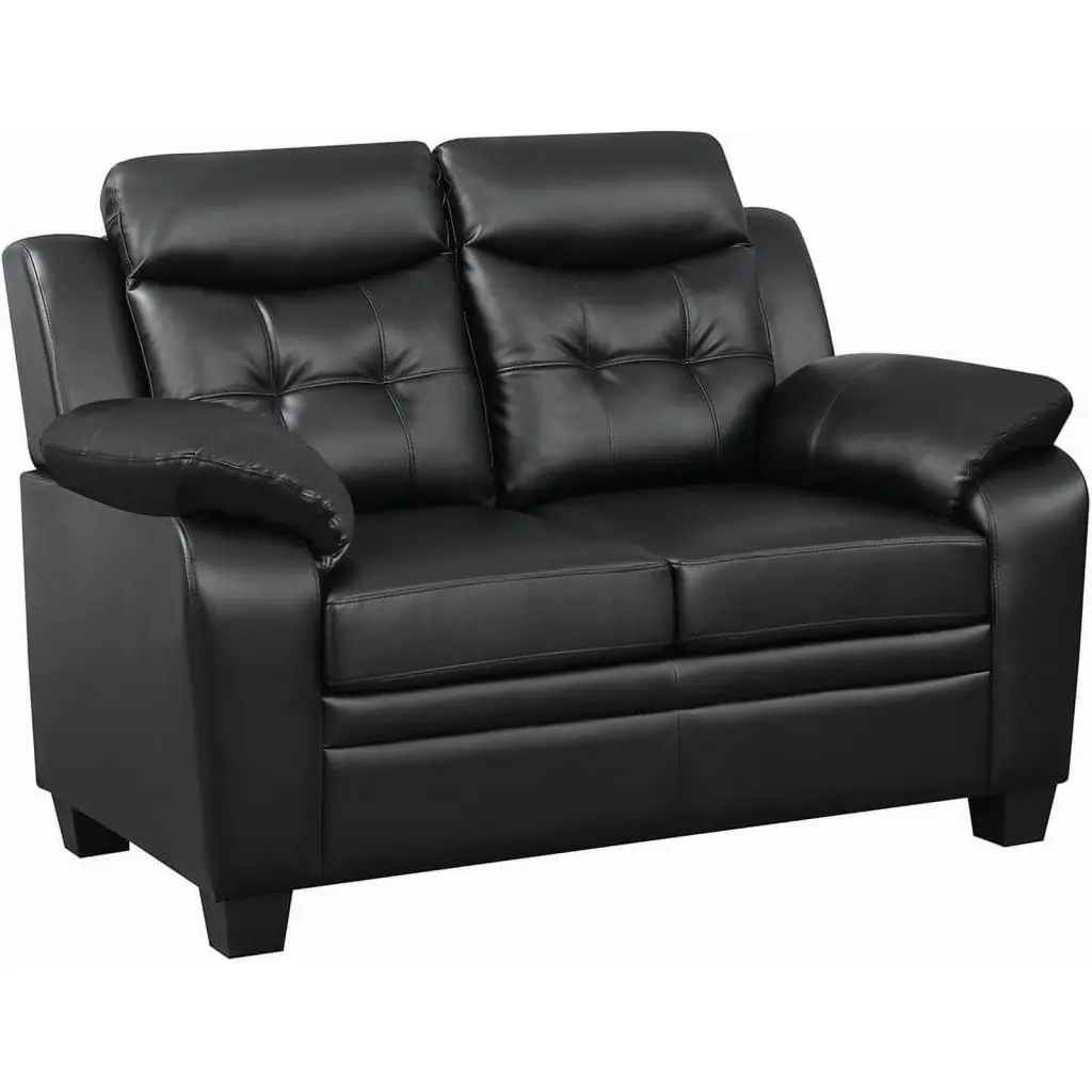 Pemberly Row Faux Leather Tufted Upholstered Loveseat Black - Classic Chesterfield Style Sofa