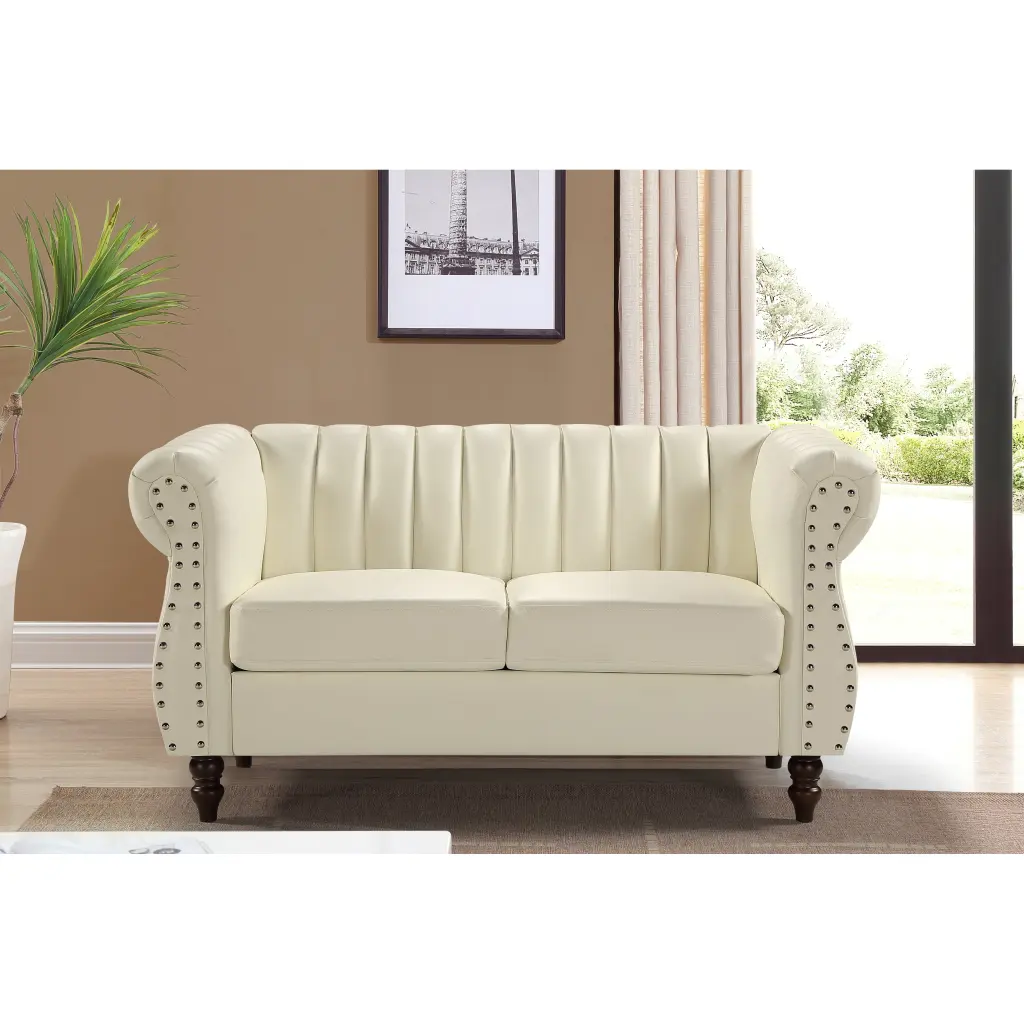 US Pride Furniture Capri Polyester Chesterfield Rolled Arm Loveseat Uspridefurniture
