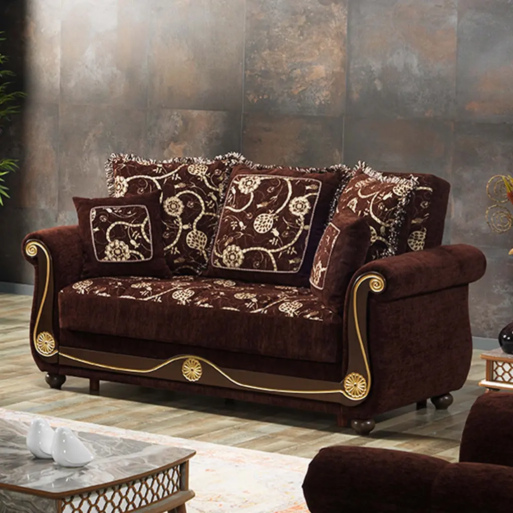 Americana Loveseat Brown - Classic Living Room Sofa Ottomanson
