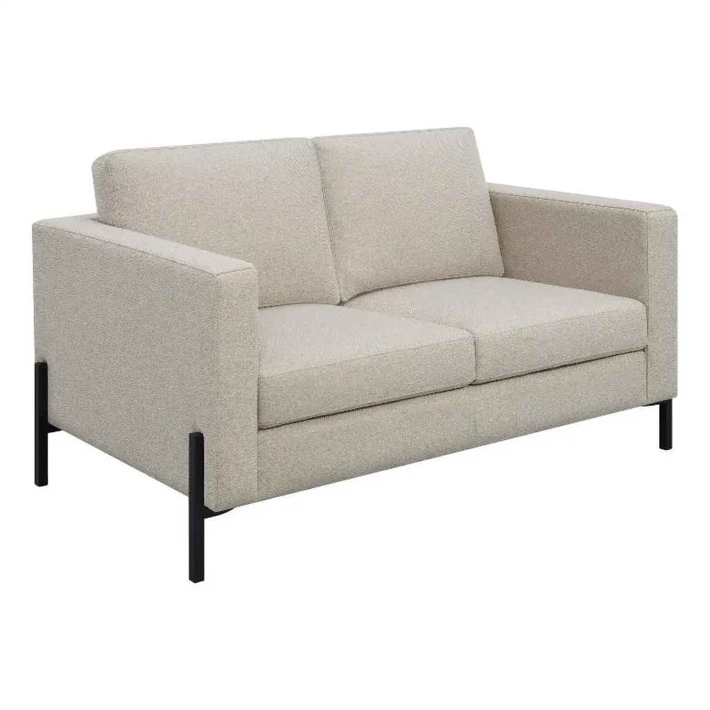 Pemberly Row Upholstered Fabric Loveseat Track Arms Oatmeal Classic Spaces