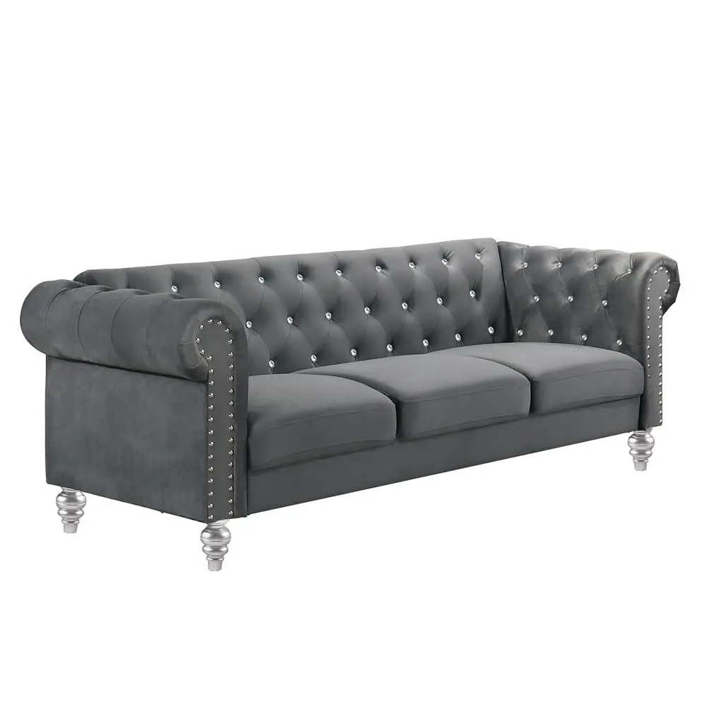 New Classic Furniture Emma Crystal Velvet Fabric Sofa Gray