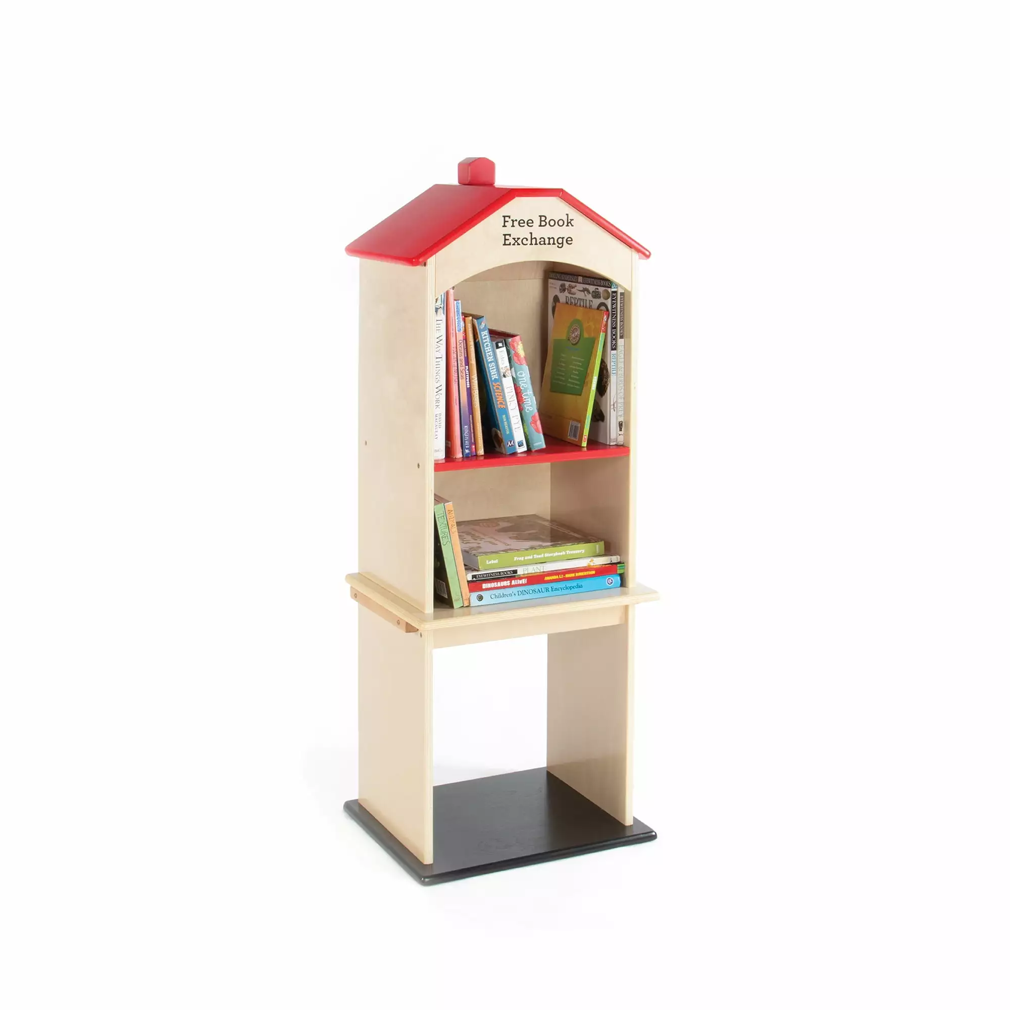 Guidecraft Free Library Exchange Book Stand 3-Shelf Wooden Storage Bookcase